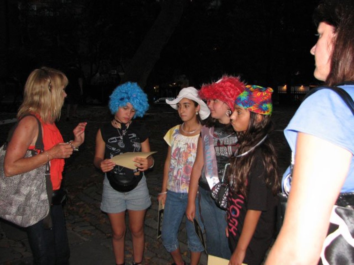 a group of people standing in front of a crowd